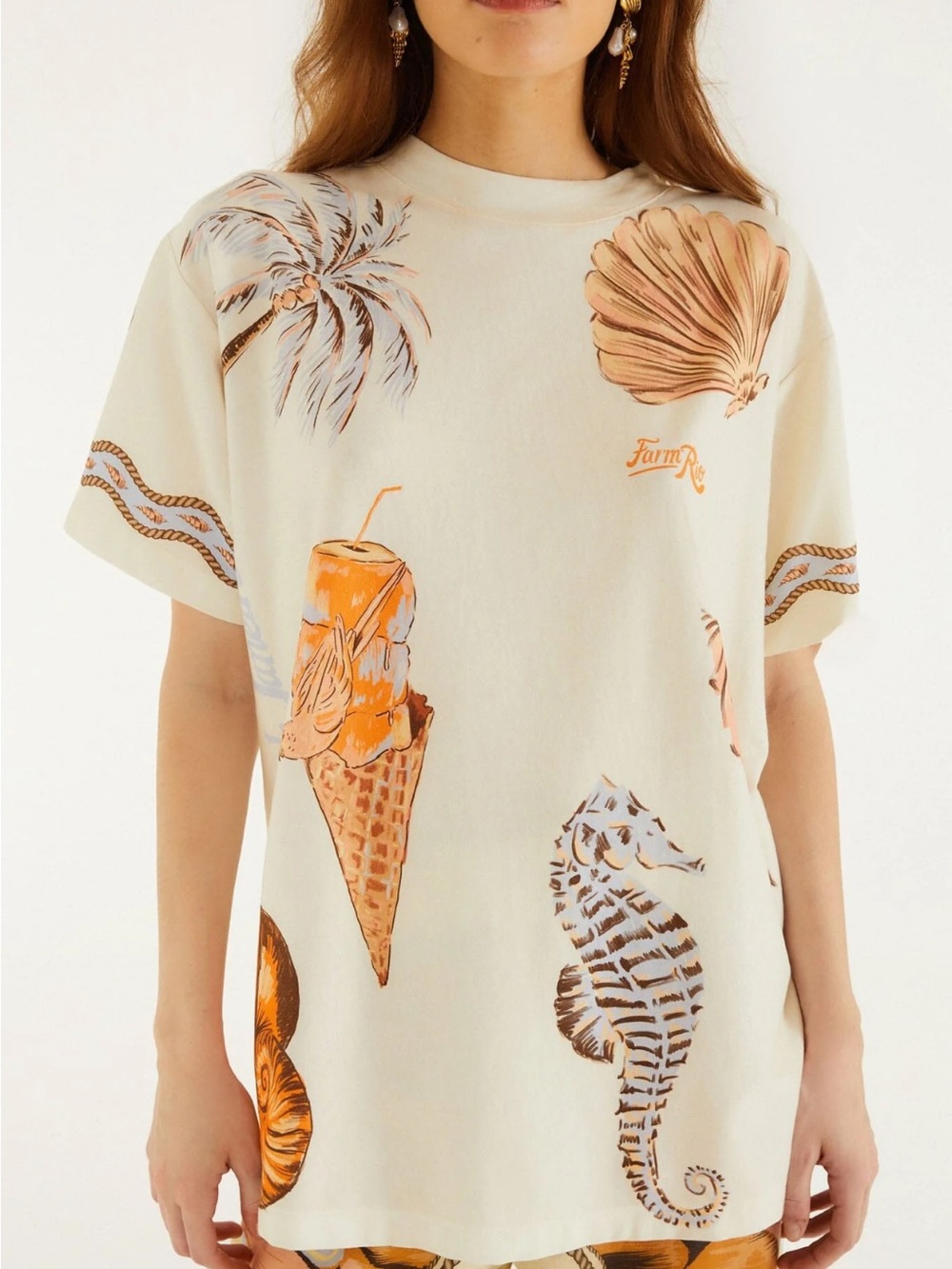 FARM Rio Cream Shell-Print Short Sleeve Tee - Picture 2 of 3